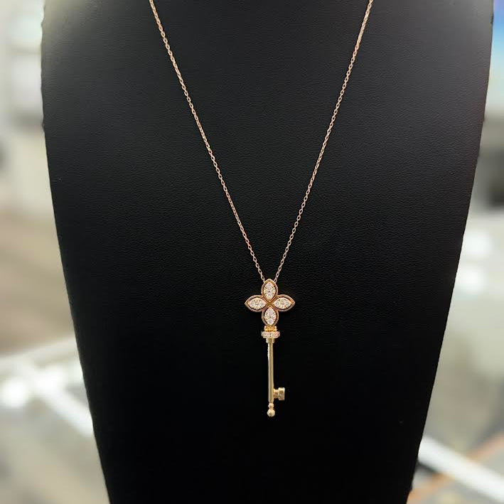 14K NECKLACE FLORAL KEY