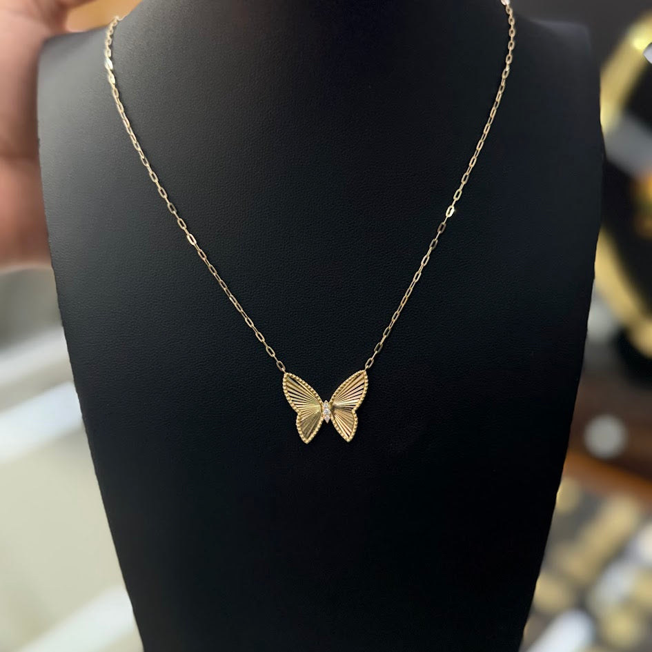 NECKLACE BUTTERFLY DIAMONDS .05CT 14K