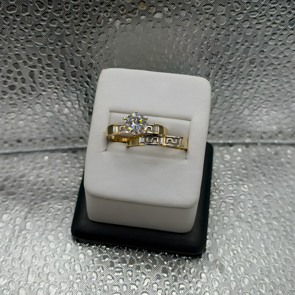 SET 2 WEDDING RINGS 14K GOLD AND WHITE GOLD