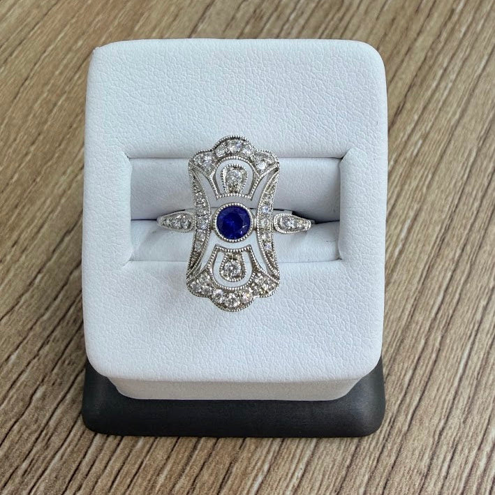 LUXURY RING 14K 0.35 DIAMONDS SAPPHIRE 0.22