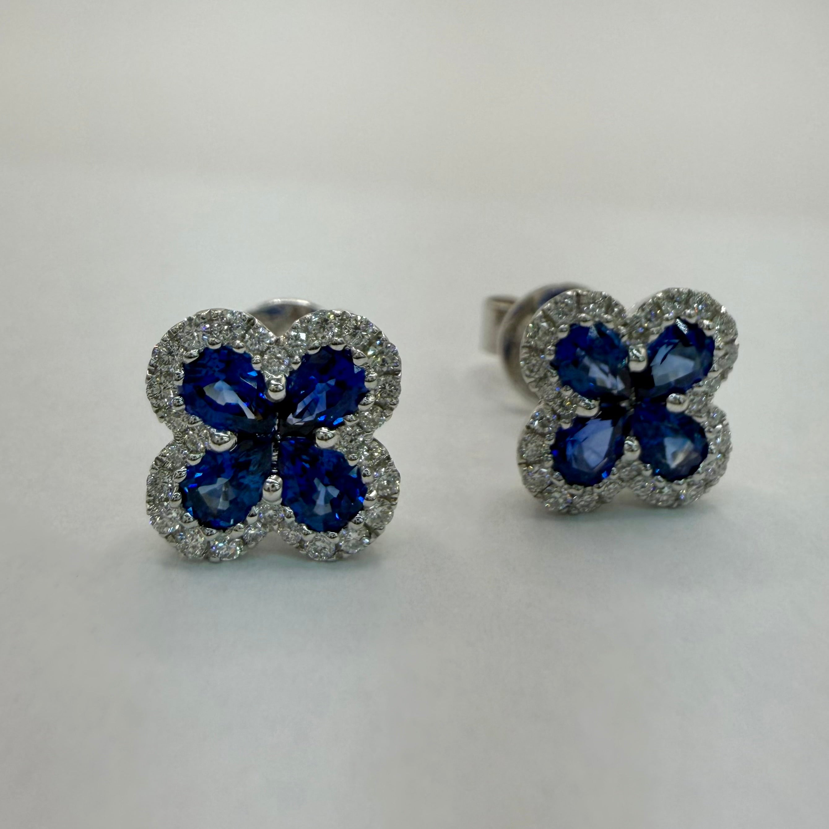 EARRINGS NATURAL SAPPHIRES AND DIAMONDS 0.20CTW , 14K WHITE GOLD