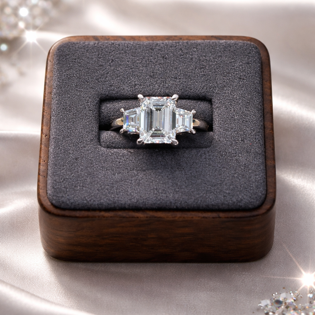 Wedding Ring 14k Emerald cut white gold